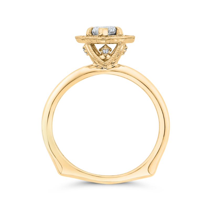 Euro Shank Round Diamond Marquise Cut Shape Halo Engagement Ring in 14K Two Tone Gold