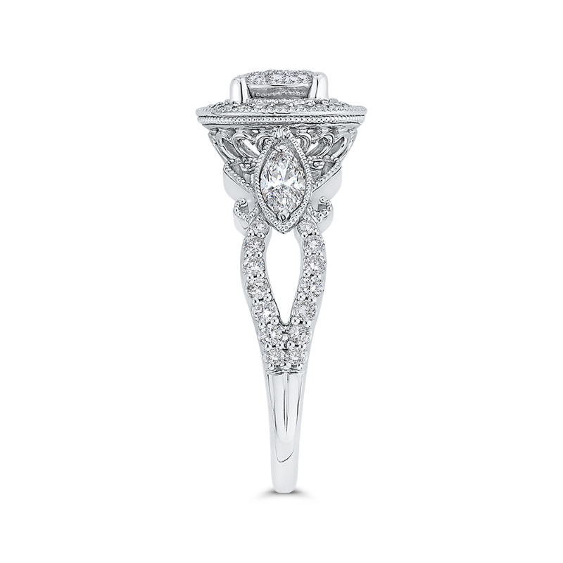 Round Diamond Halo Engagement Ring in 14K White Gold