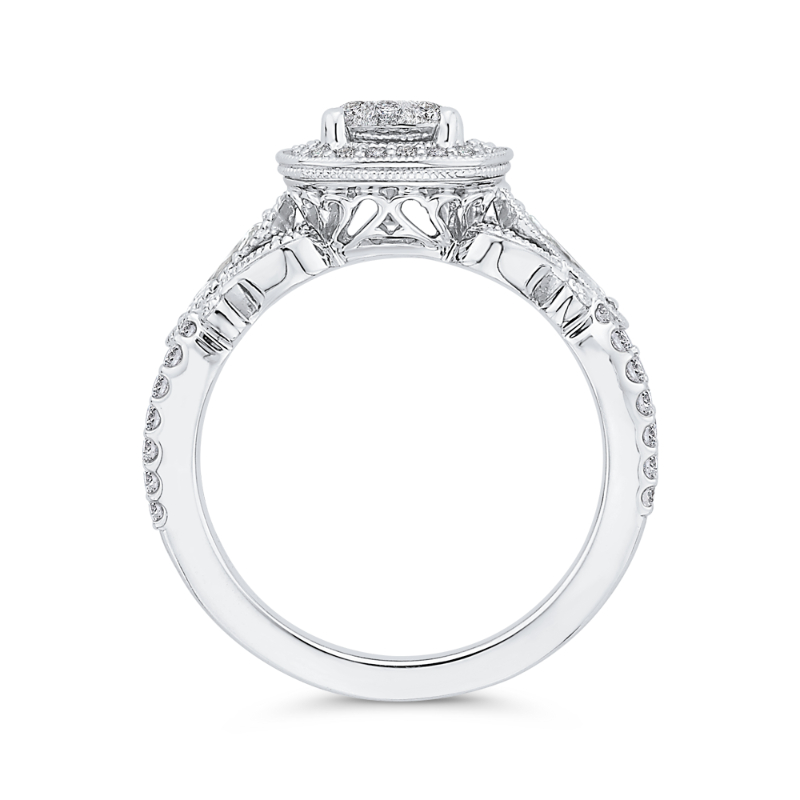 Round Diamond Halo Engagement Ring in 14K White Gold