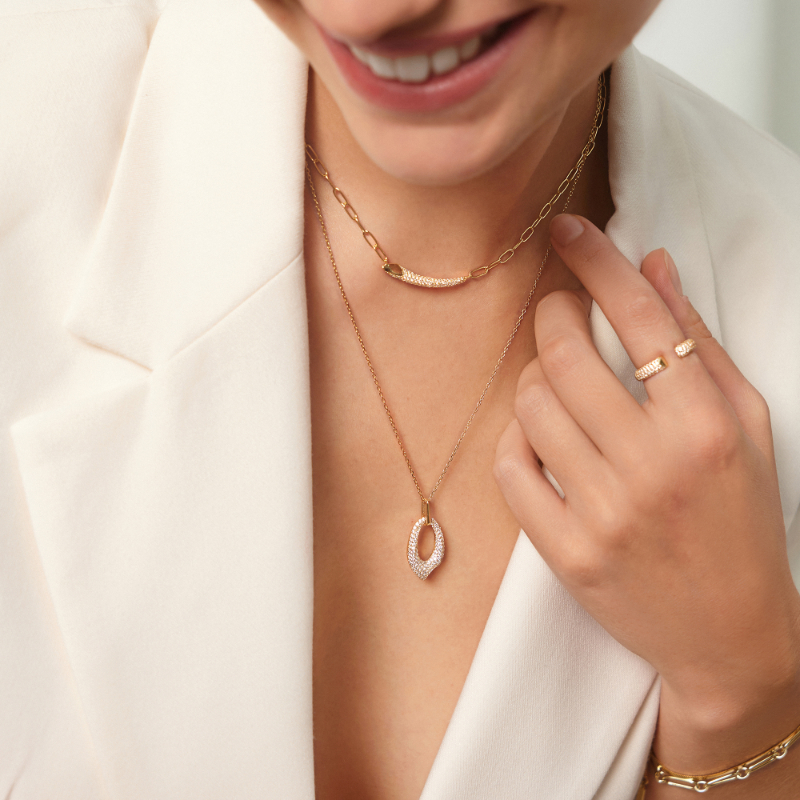 Gold Pav?Arrow Pendant Necklace
