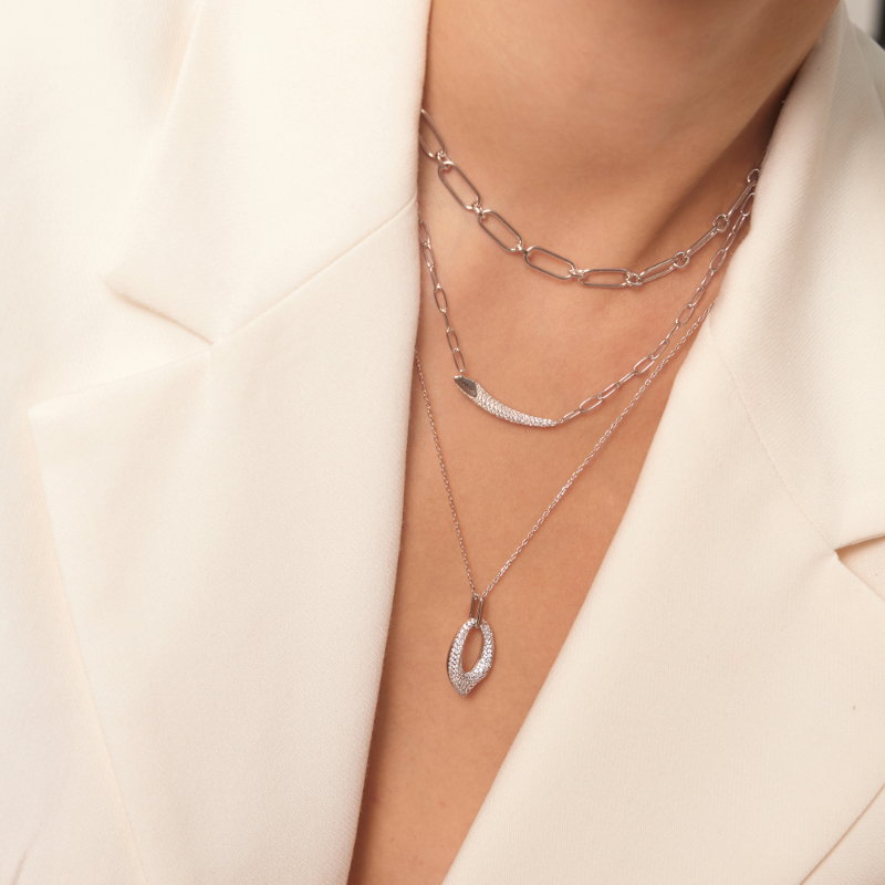 Silver Pav?Bar Chain Necklace