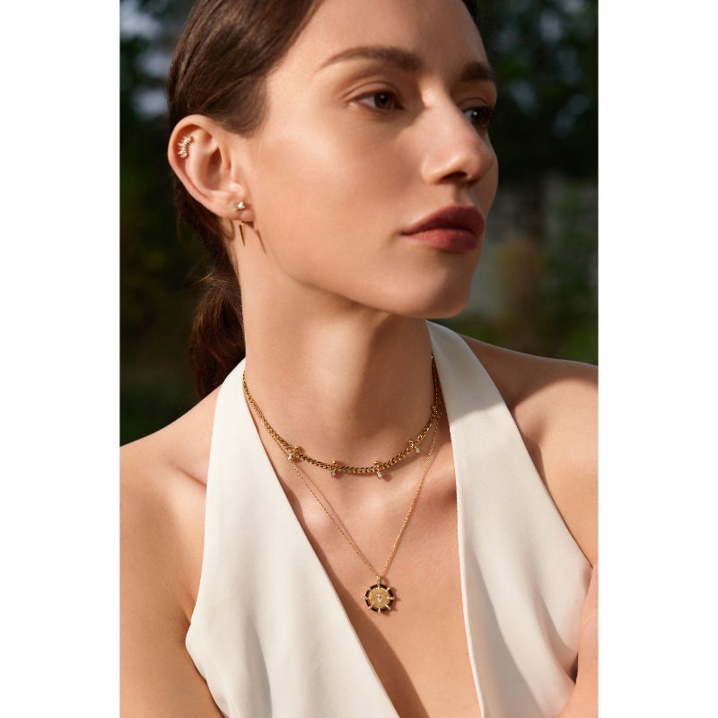 Gold Sparkle Point Medallion Necklace