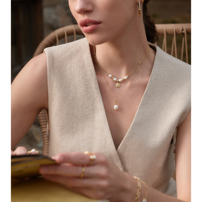 Gold Pearl Star Pendant Necklace