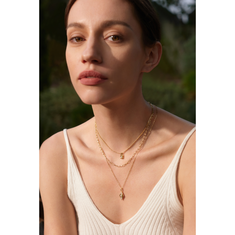 Gold Pearl Geometric Pendant Necklace