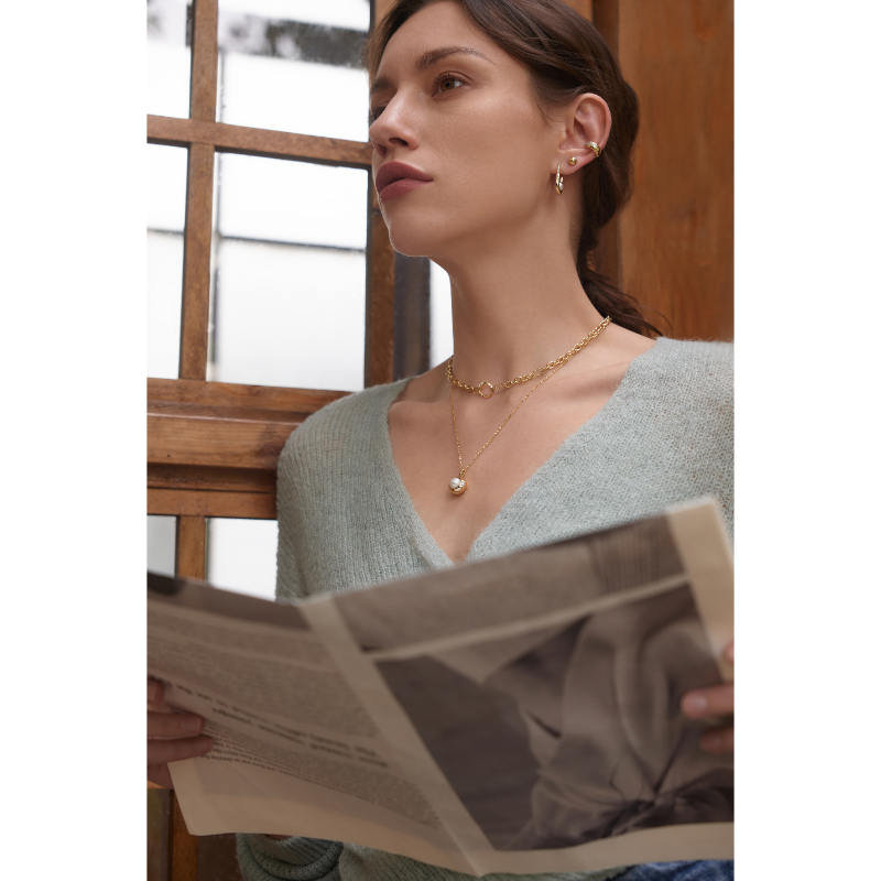 Gold Pearl Sphere Pendant Necklace