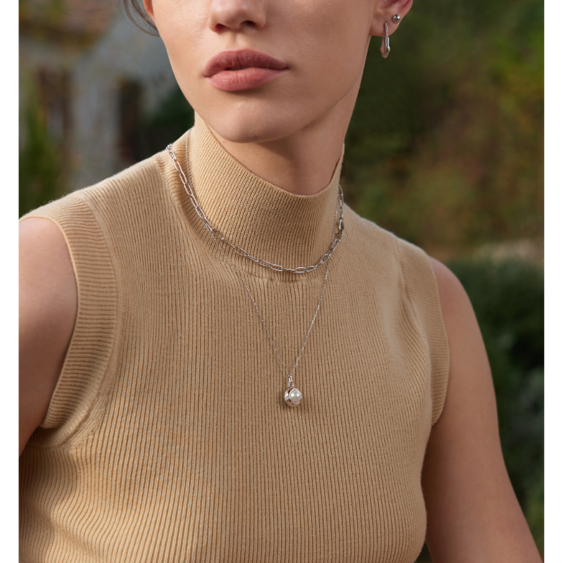 Silver Pearl Sphere Pendant Necklace