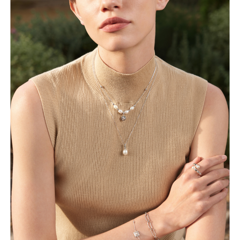 Silver Pearl Star Pendant Necklace