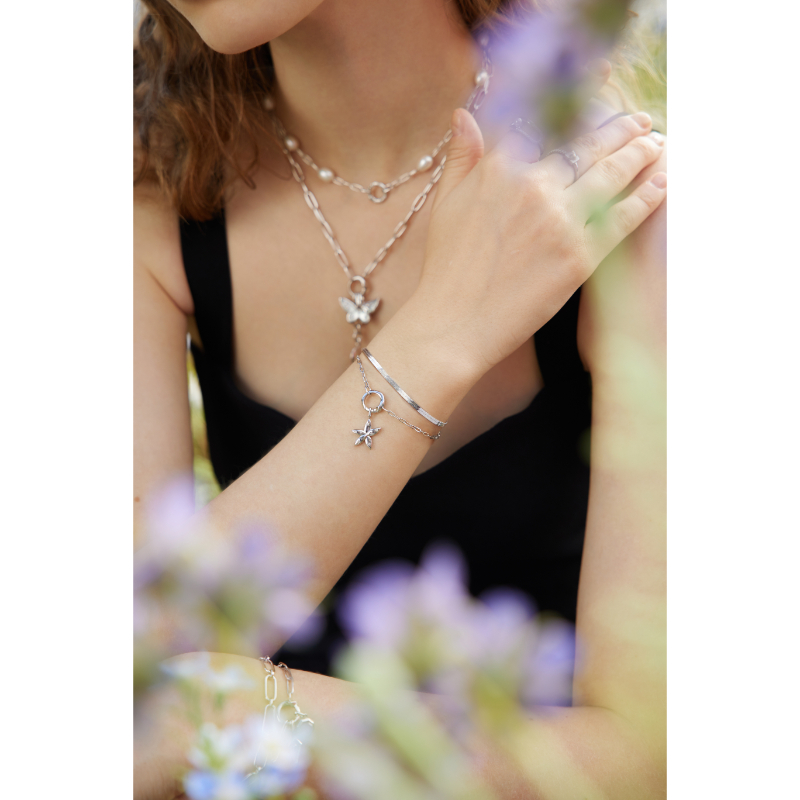 Silver Sparkle Flower Charm