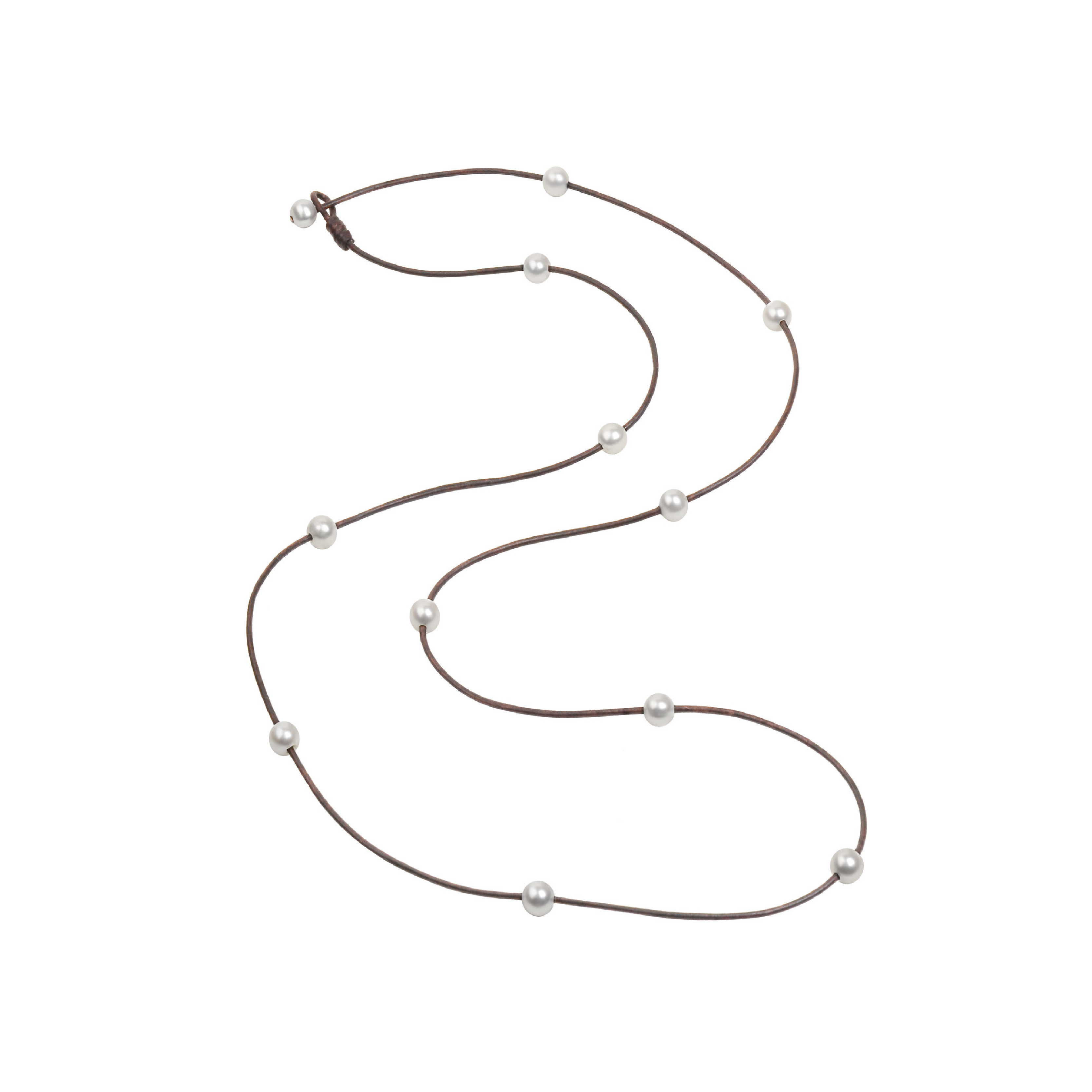 VINCENT PEACH CONSTELLATION LARIAT 7MM FRESHWATER PEARLS PREMIUM LEATHER