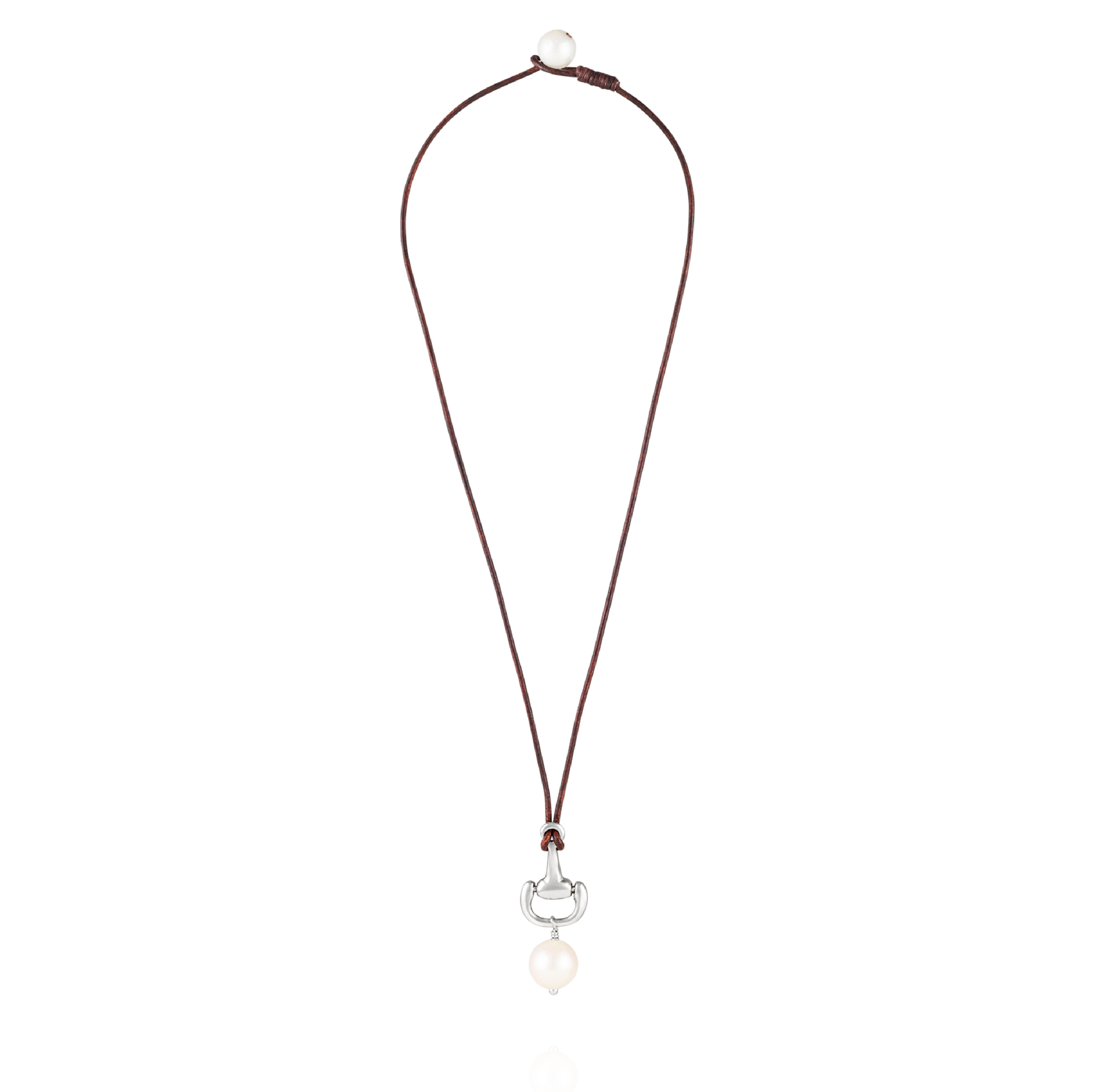 VINCENT PEACH EQUESTRIAN NECKLACE FRESHWATER PEARL STERLING SILVER SNAFFLE BIT