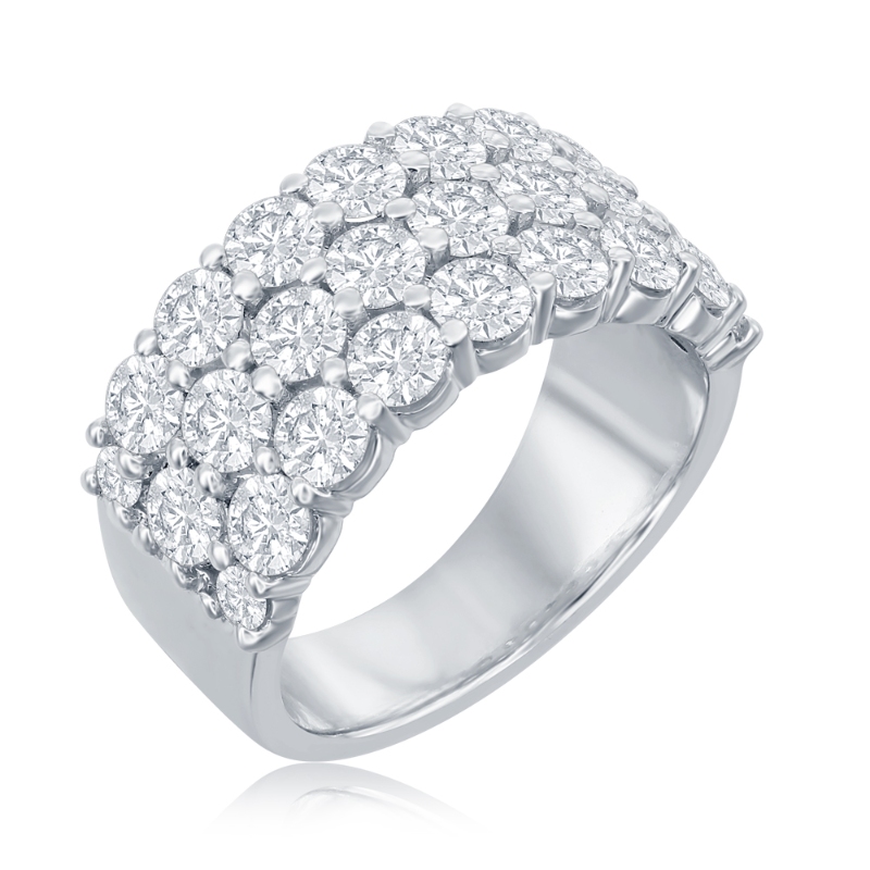 14K White Gold Three Row Pav&eacute; Anniversary Band