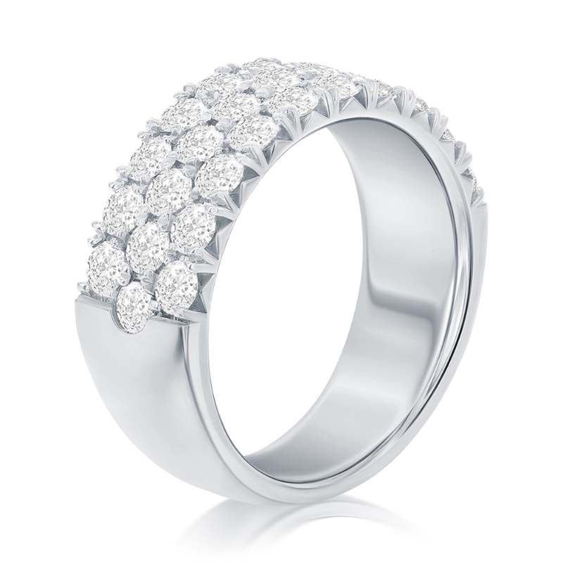 14K White Gold Three Row Pav&eacute; Anniversary Band