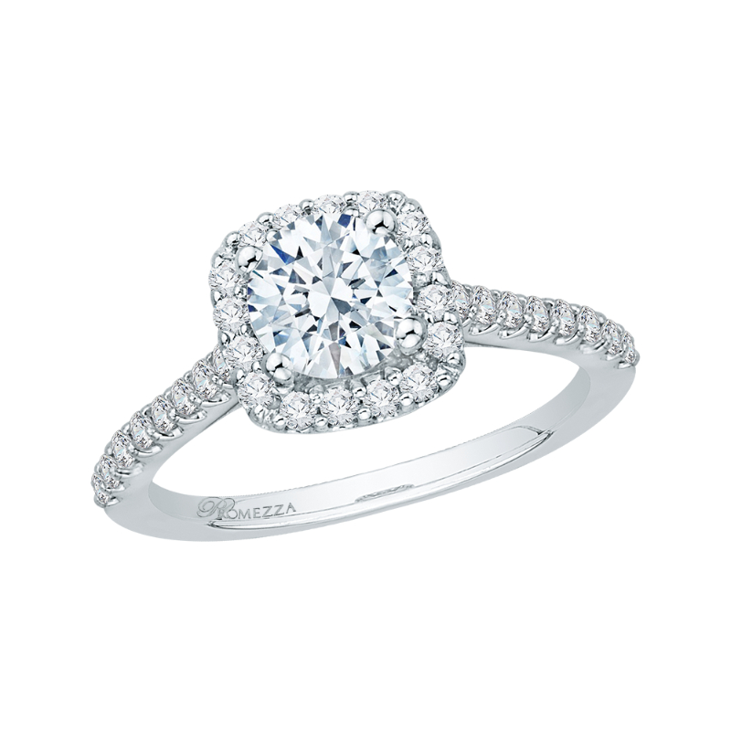 Round Diamond Halo Engagement Ring in 14K White Gold