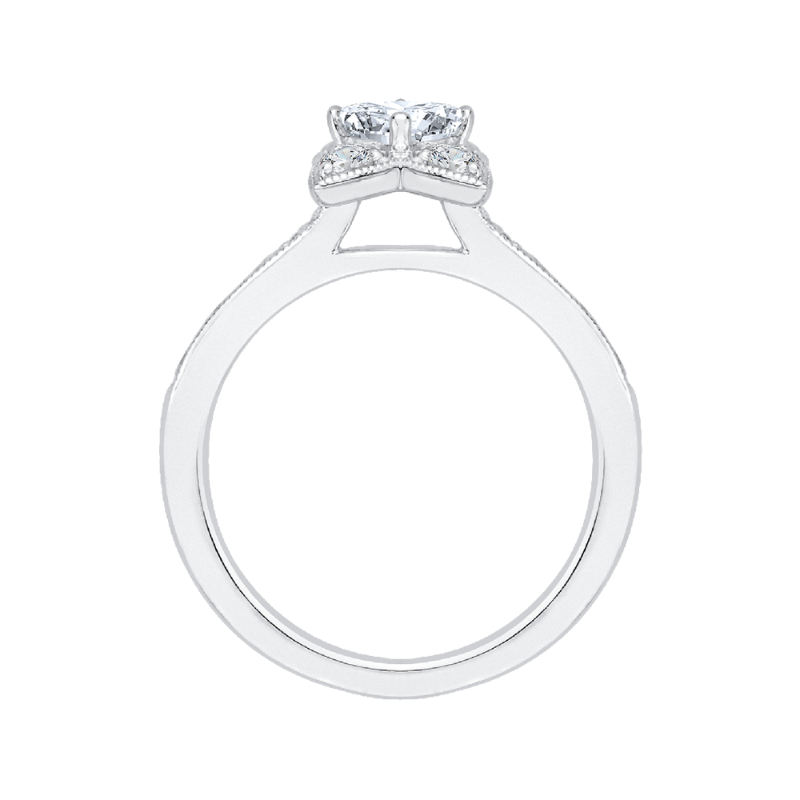 Round Diamond Floral Engagement Ring in 14K White Gold