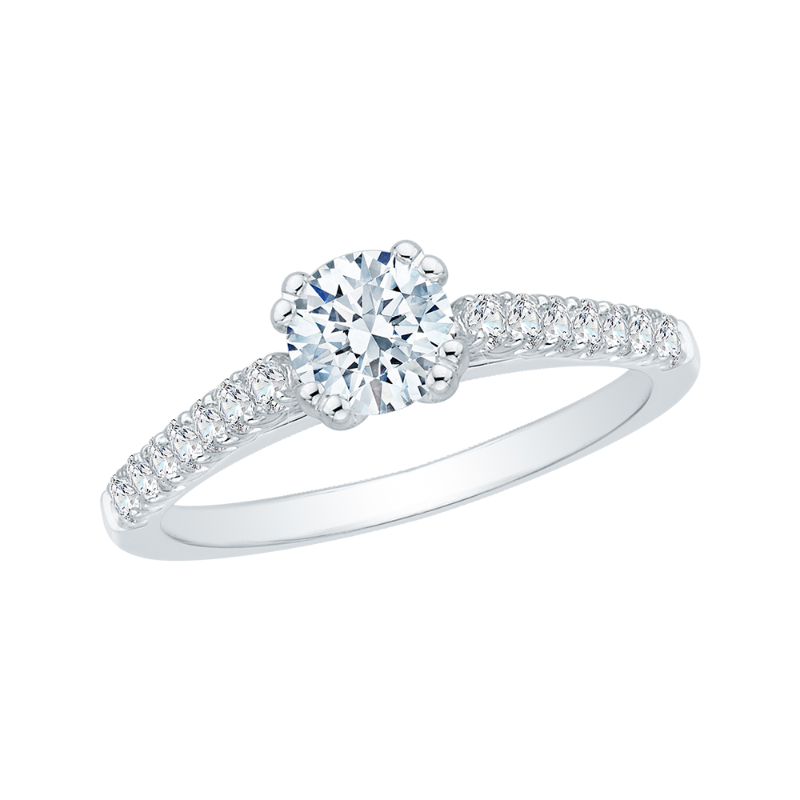 Round Diamond Cathedral Style Engagement Ring in 14K White Gold