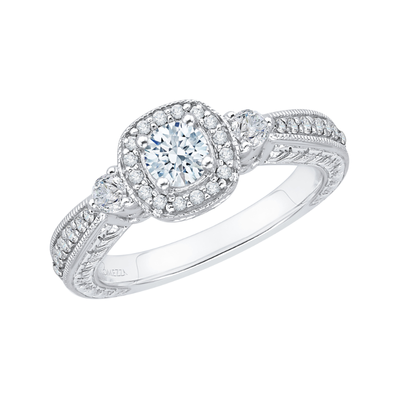 Round Diamond Halo Engagement Ring in 14K White Gold