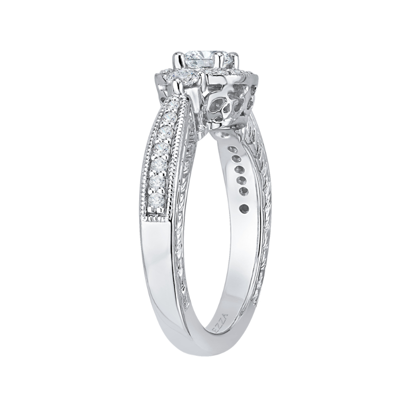 Round Diamond Halo Engagement Ring in 14K White Gold