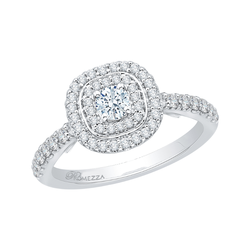 Double Halo Diamond Engagement Ring In 14K White Gold