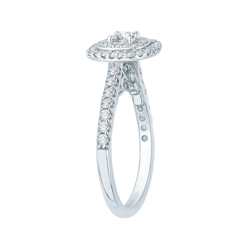 Double Halo Diamond Engagement Ring In 14K White Gold