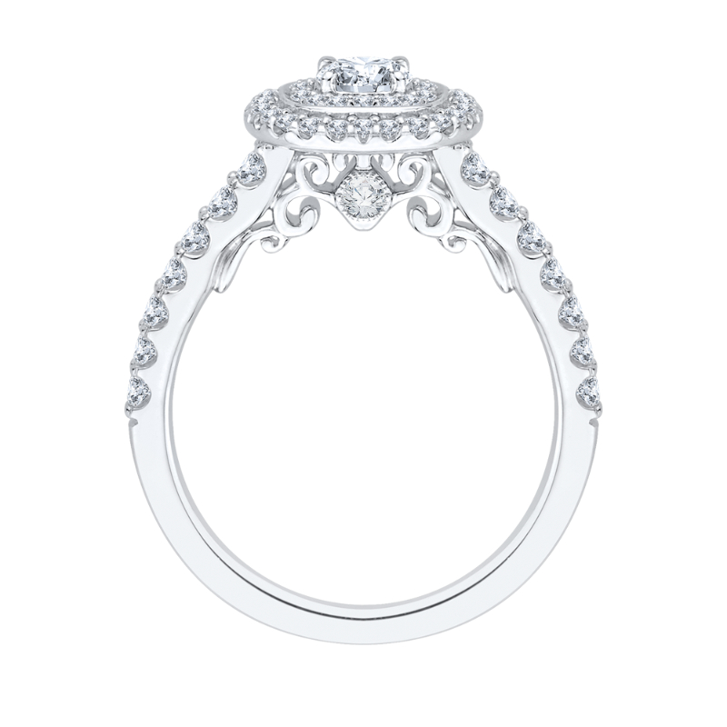 Double Halo Diamond Engagement Ring In 14K White Gold