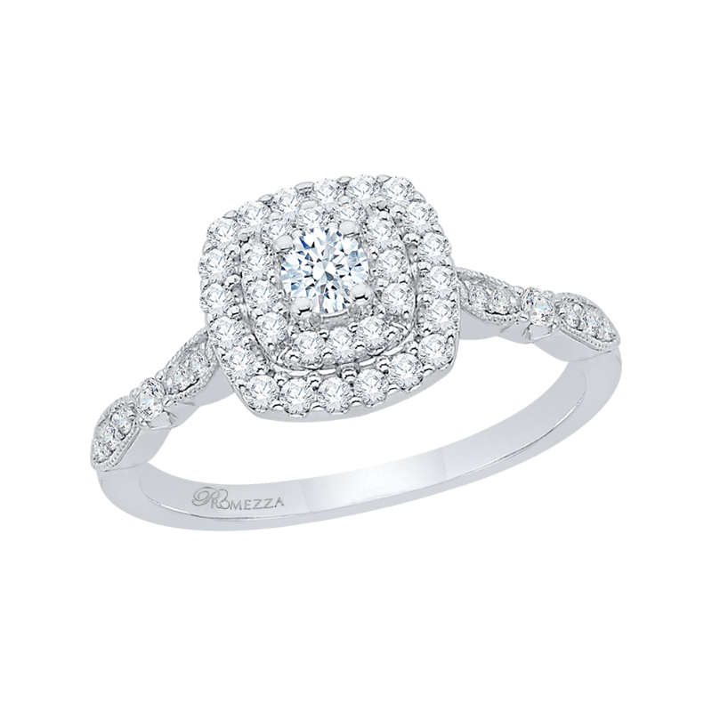 Diamond Double Halo Engagement Ring in 14K White Gold