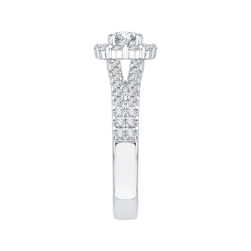 Split Shank Diamond Halo Engagement Ring in 14K White Gold