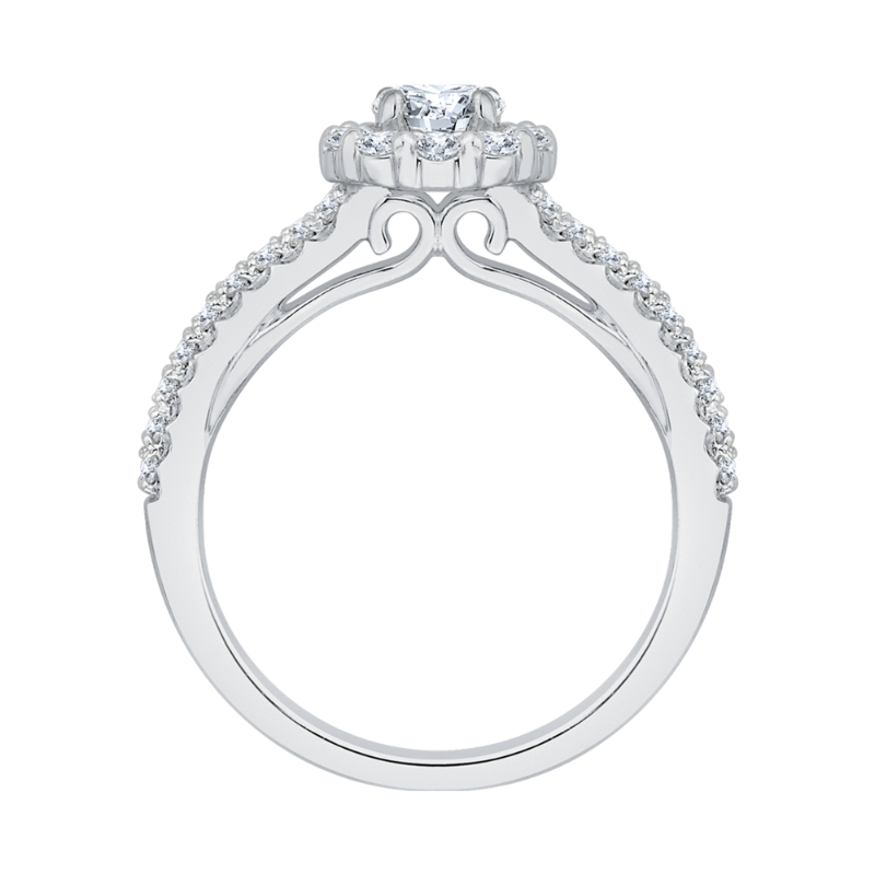 Split Shank Diamond Halo Engagement Ring in 14K White Gold