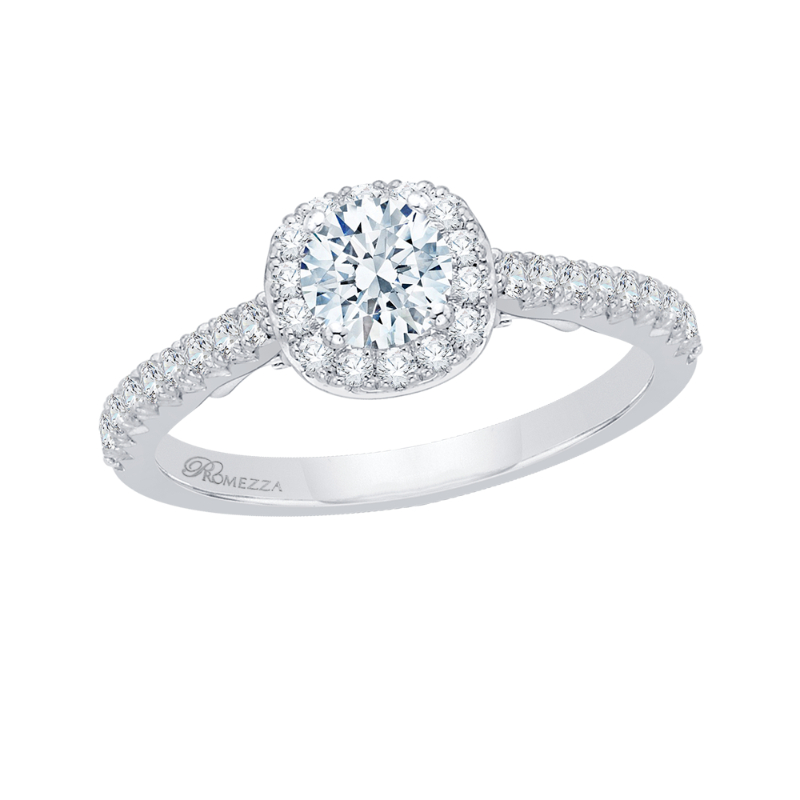 Diamond Halo Engagement Ring in 14K White Gold