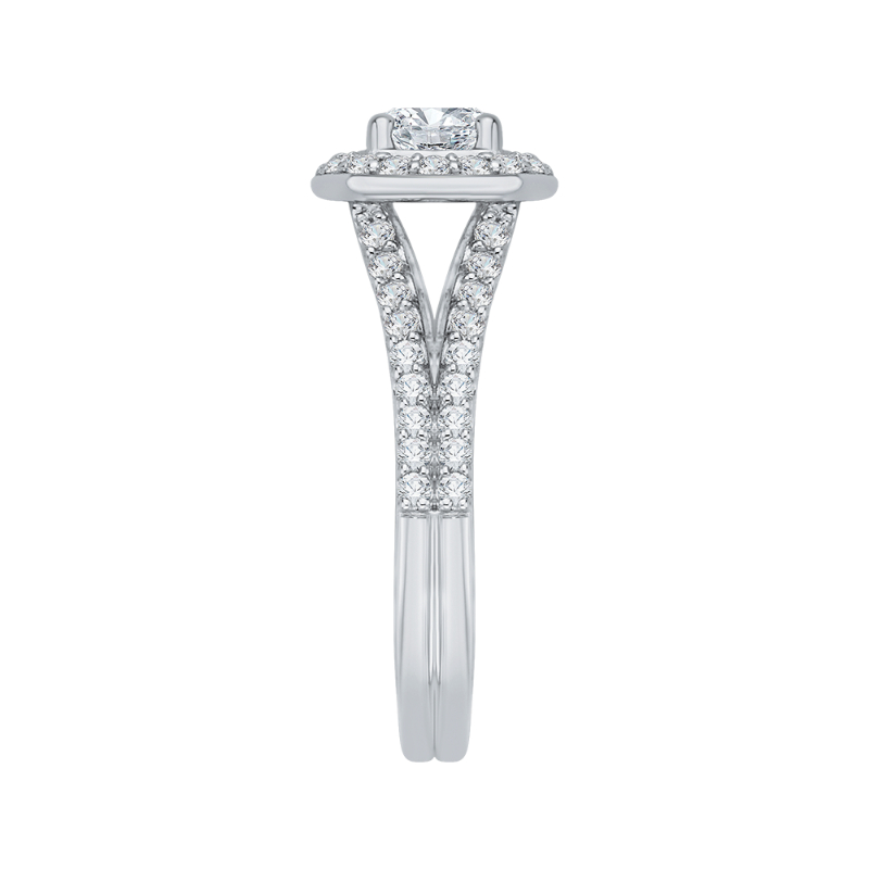 Split Shank Round Diamond Halo Engagement Ring in 14K White Gold