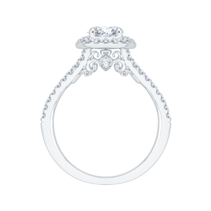 Split Shank Round Diamond Halo Engagement Ring in 14K White Gold