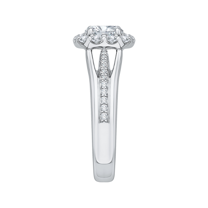 Split Shank Diamond Halo Engagement Ring Set in 14K White Gold