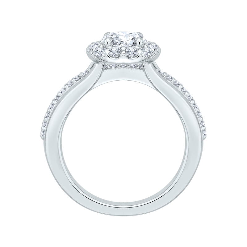 Split Shank Diamond Halo Engagement Ring Set in 14K White Gold