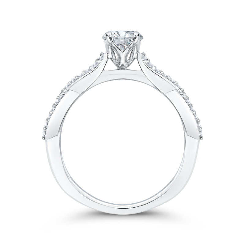 Diamond Floral Engagement Ring in 14K White Gold