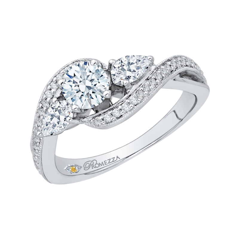 Round Diamond Three-Stone Engagement Ring in 14K White Gold