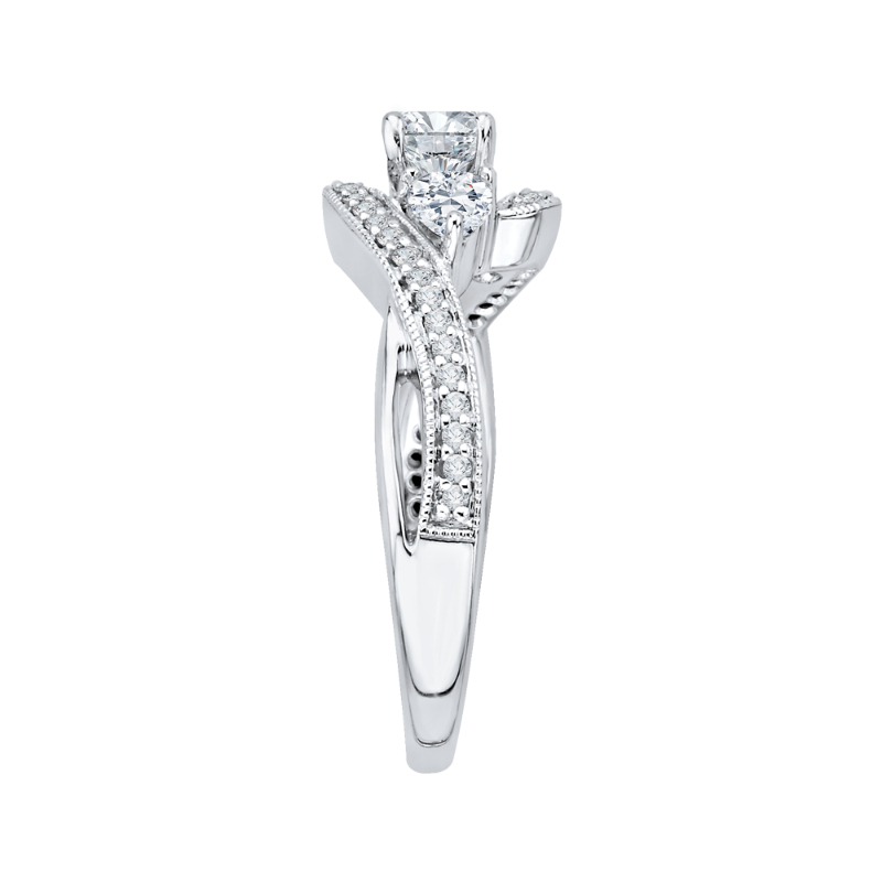 Round Diamond Three-Stone Engagement Ring in 14K White Gold