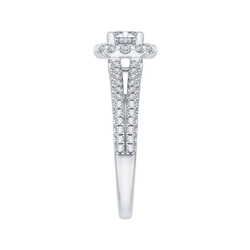 Split Shank Round Diamond Halo Engagement Ring In 14K White Gold
