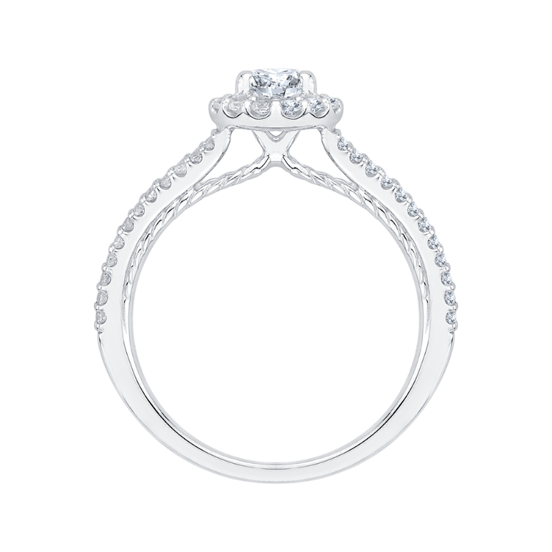 Split Shank Round Diamond Halo Engagement Ring In 14K White Gold