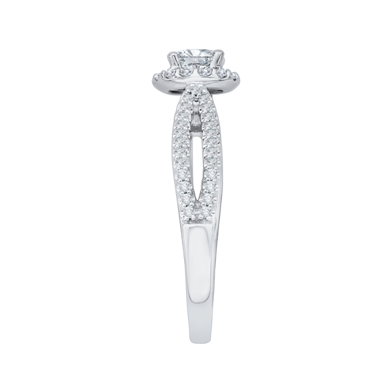 Split Shank Diamond Halo Engagement Ring in 14K White Gold