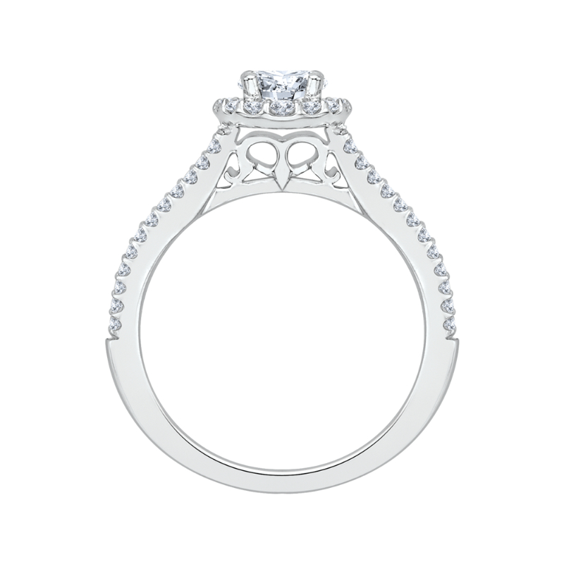 Split Shank Diamond Halo Engagement Ring in 14K White Gold