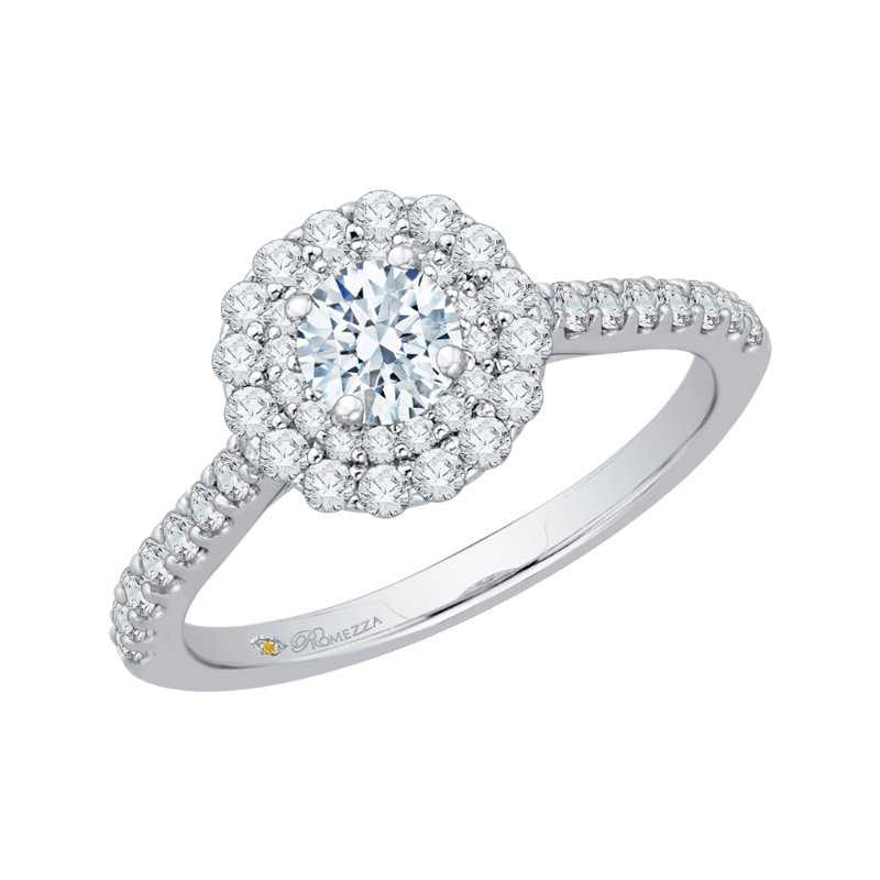 Round Diamond Double Halo Engagement Ring in 14K White Gold