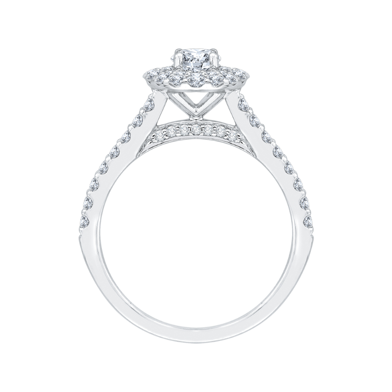 Round Diamond Double Halo Engagement Ring in 14K White Gold