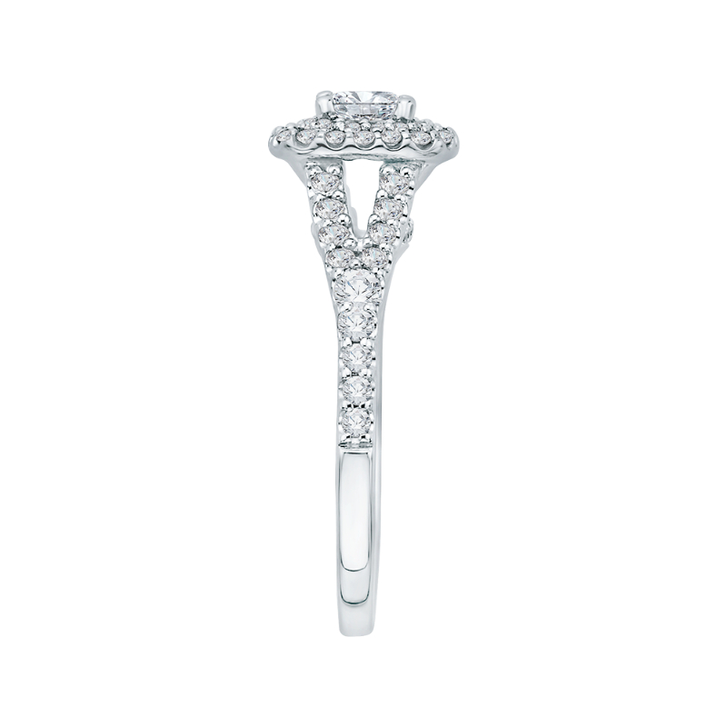 Split Shank Double Halo Diamond Engagement Ring In 14K White Gold