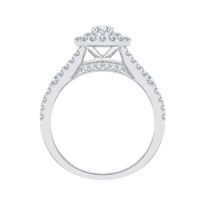 Split Shank Double Halo Diamond Engagement Ring In 14K White Gold