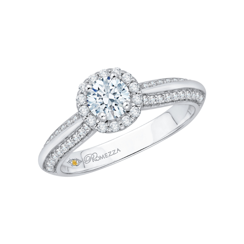 Diamond Halo Cathedral Style Engagement Ring in 14K White Gold