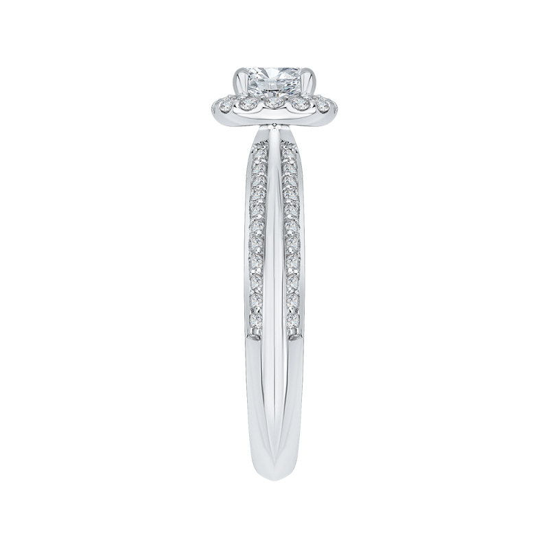 Diamond Halo Cathedral Style Engagement Ring in 14K White Gold