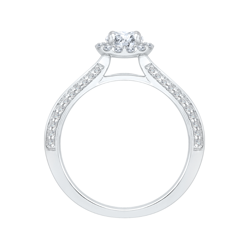 Diamond Halo Cathedral Style Engagement Ring in 14K White Gold