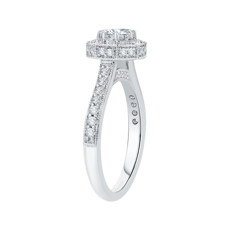 Round Diamond Octagon Shape Halo Engagement Ring in 14K White Gold