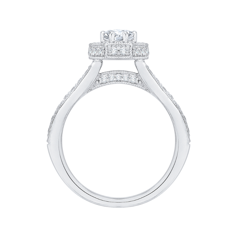 Round Diamond Octagon Shape Halo Engagement Ring in 14K White Gold