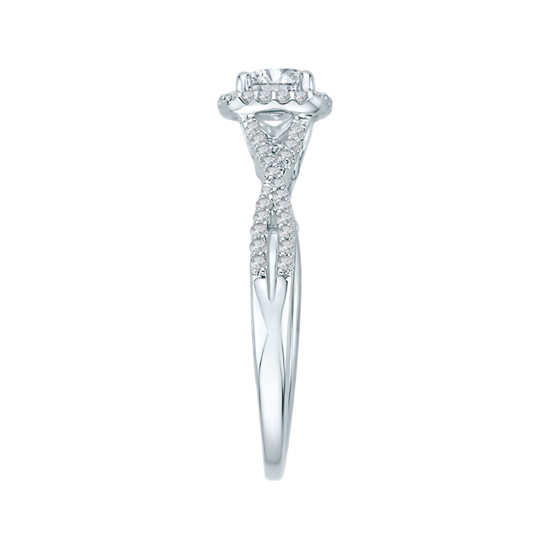 Split Shank Diamond Halo Engagement Ring in 14K White Gold