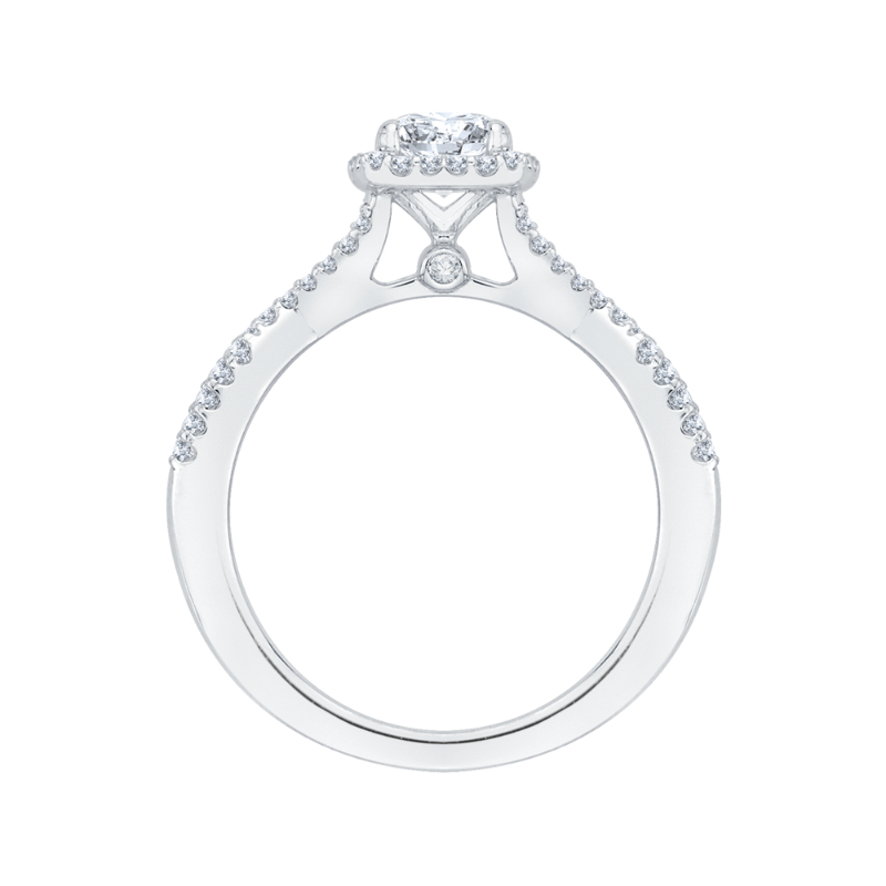 Split Shank Diamond Halo Engagement Ring in 14K White Gold